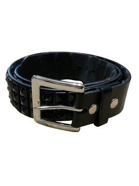 Vans Black Studded Leather Belt 34" - 37" With Engraved Silver Buckle Unisex